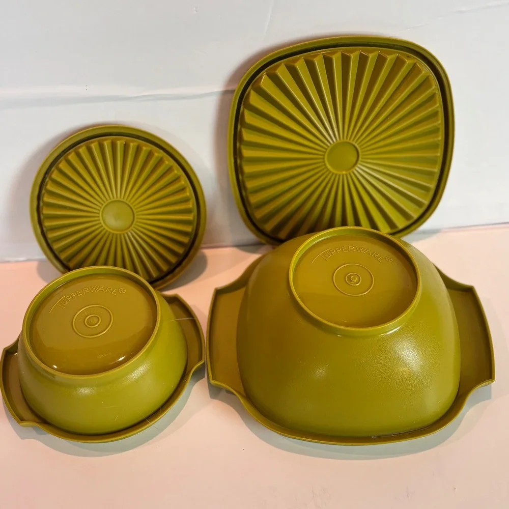 Tupperware‎ Vintage Olive Green Modular Mates Square Bowl Set Lids Servalier Set